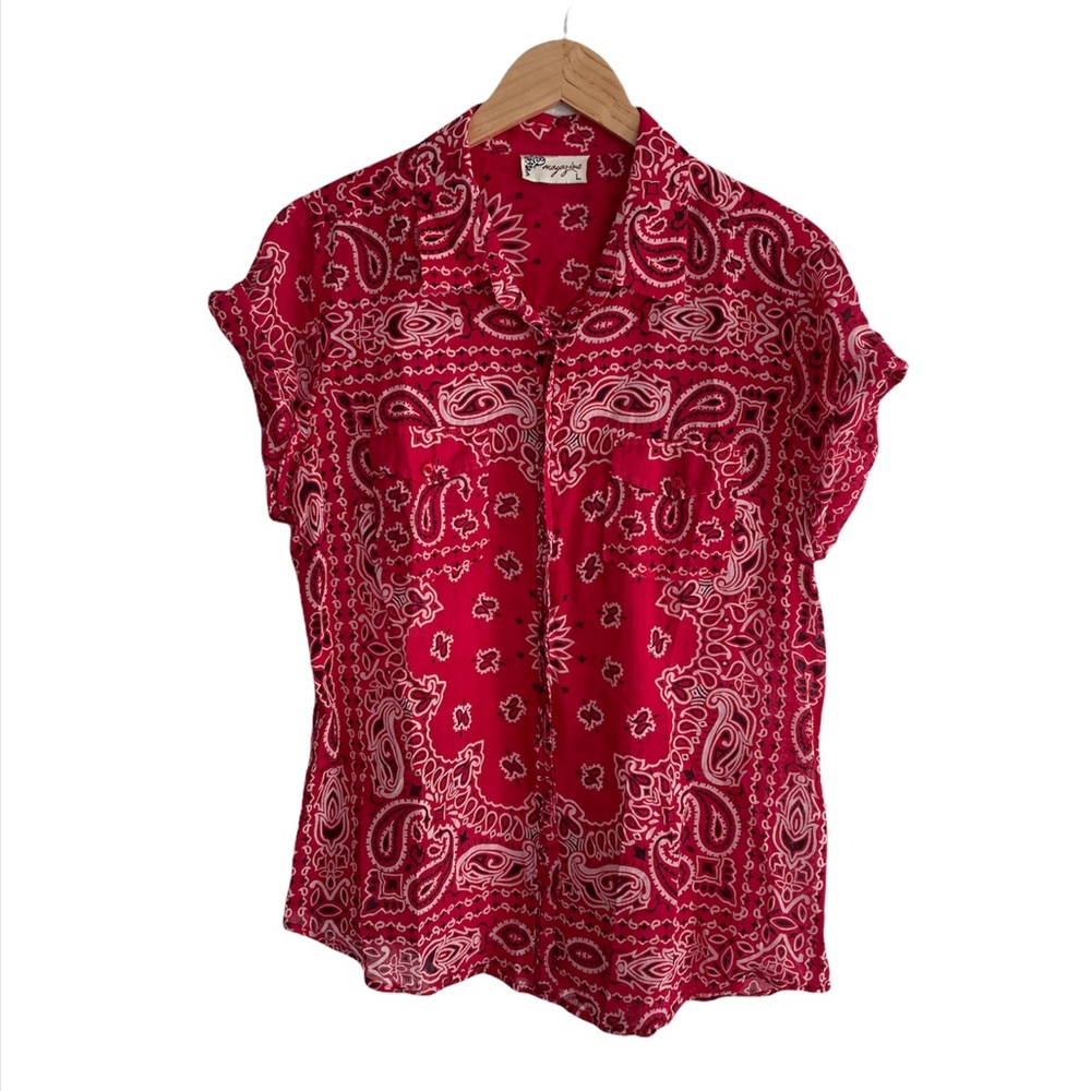 Magazine Vintage Red Bandana Cotton Ladies Shirt Size Large